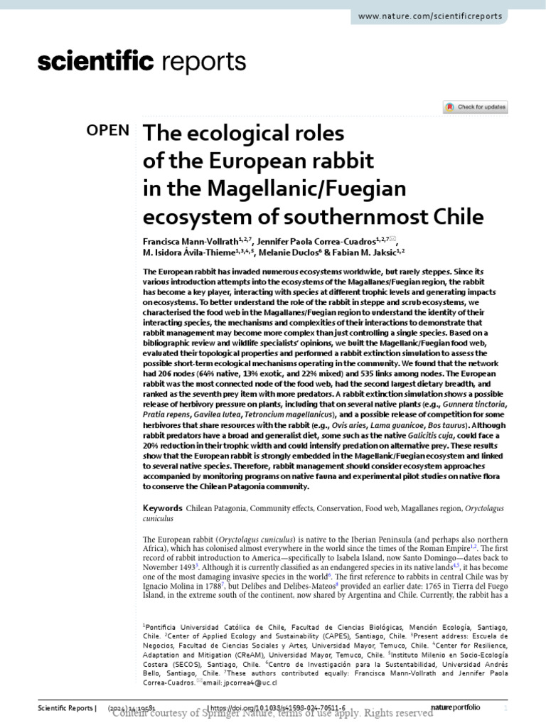 European Rabbit's Role in Chilean Ecosystem | PDF | Food Web | Predation