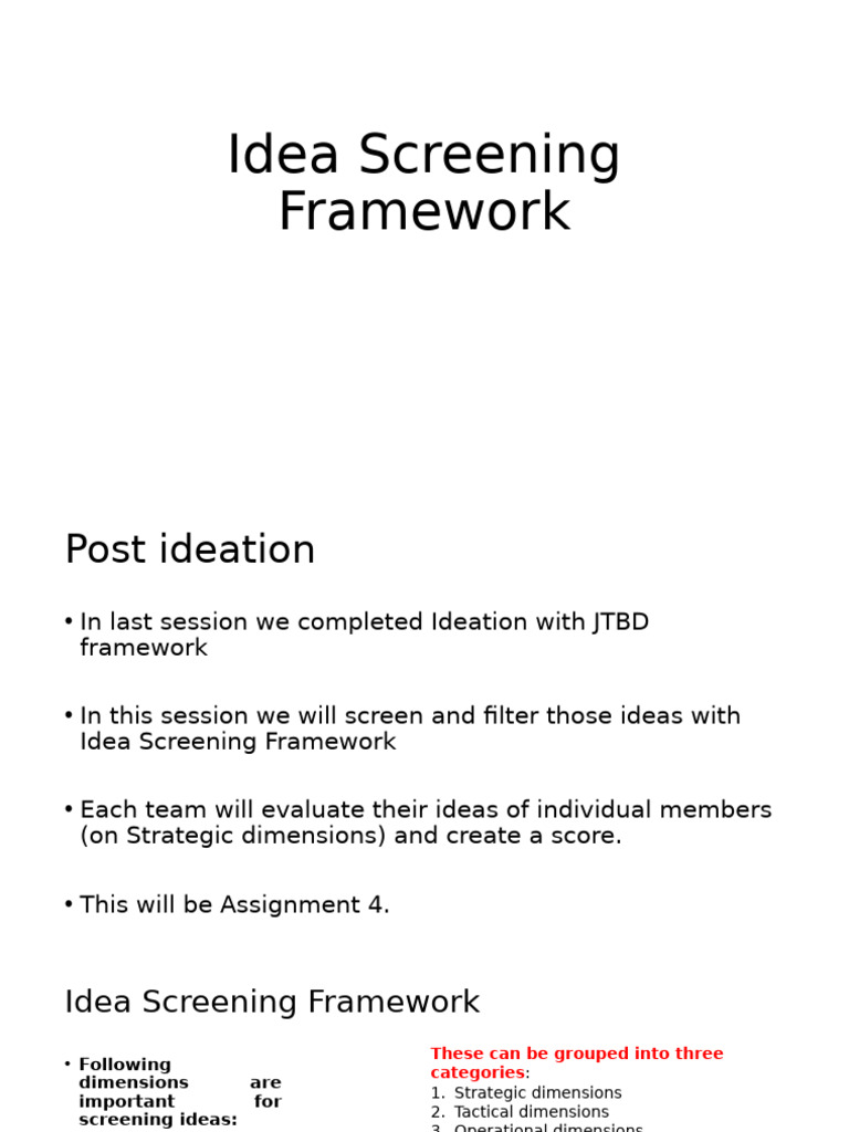 Importance of Idea Screening Framework | PDF | Innovation | Competitive ...