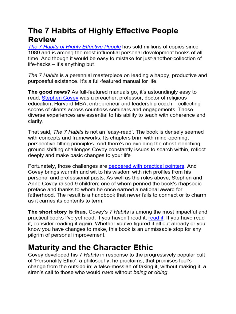 The 7 Habits of Effective People | PDF | Psychological Concepts ...