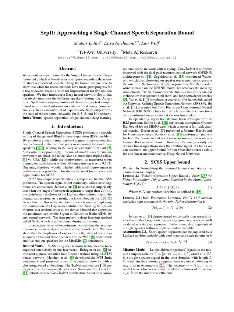 Single Channel Speech Separation Bound | PDF | Deep Learning | Normal ...