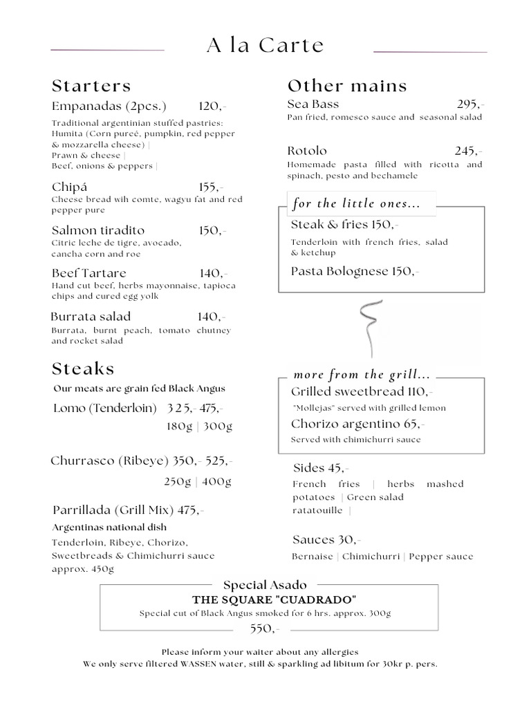 Fuego Restaurant A La Carte Menu | PDF | Sauce | Foods