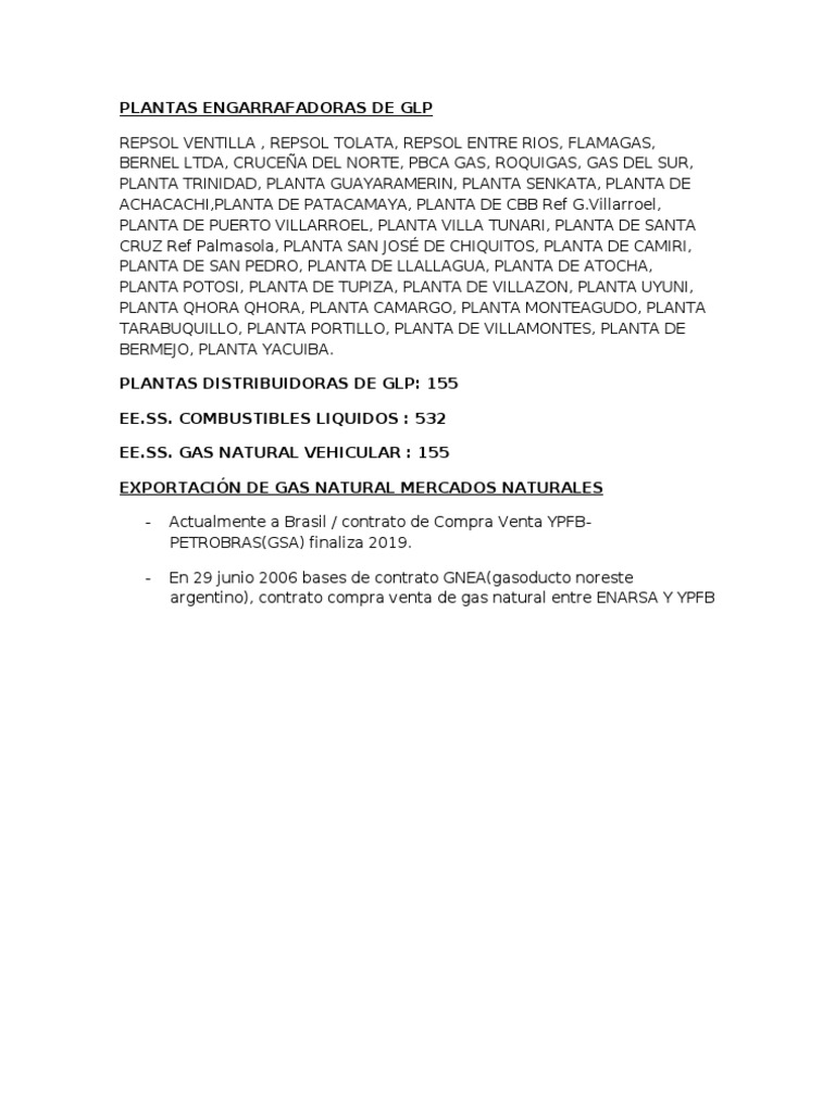 Plantas de GLP y Gas Natural en Bolivia | PDF
