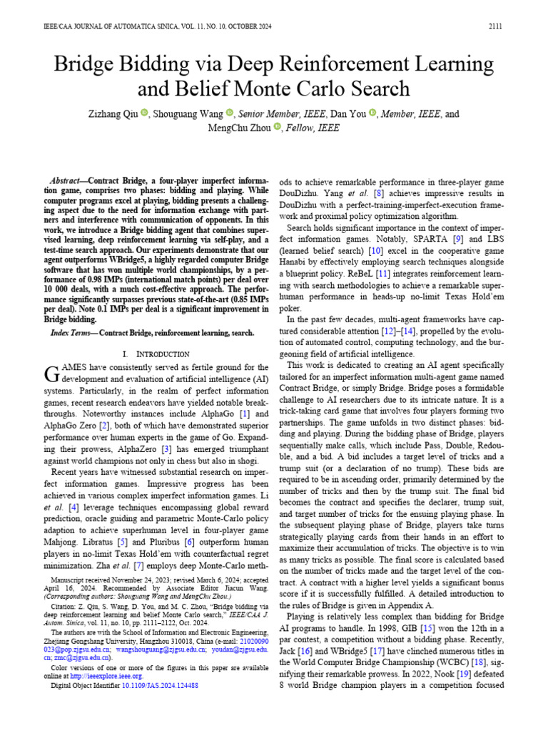 Bridge Bidding Via Deep Reinforcement Learning and Belief Monte Carlo ...