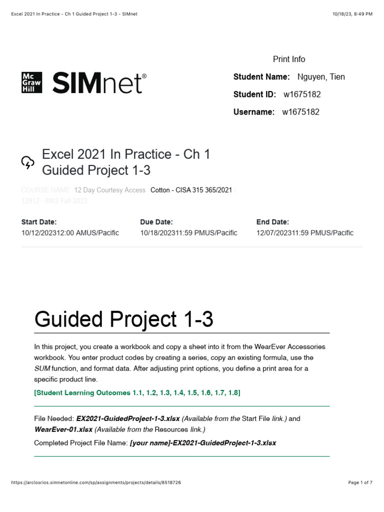 Excel 2021 Guided Project 1-3 Overview | PDF | Microsoft Excel | Computing