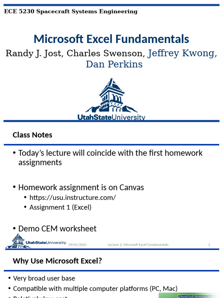 Excel Fundamentals for Space Systems | PDF | Microsoft Excel | Spreadsheet