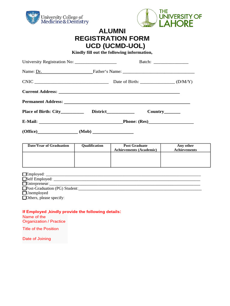 UCD Alumni Registration Form | PDF