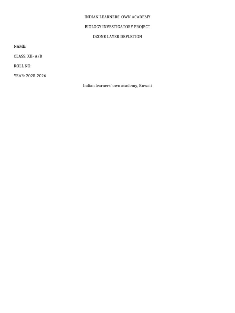 Ozone Layer Depletion Project Report | PDF | Ozone Depletion ...