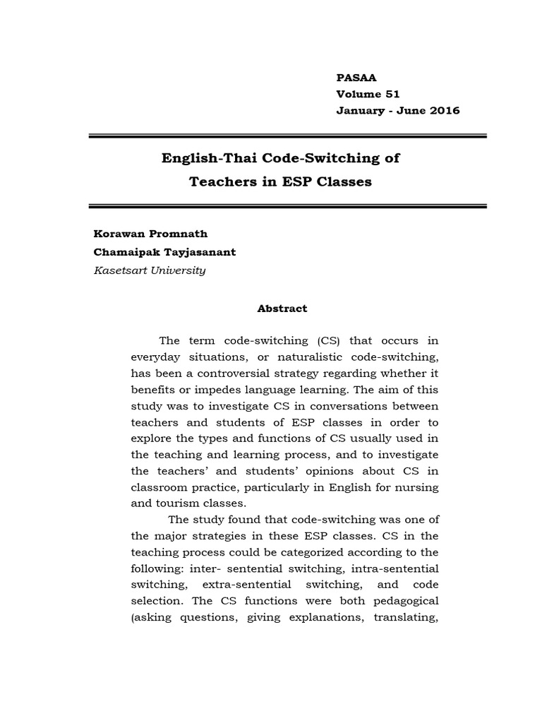 Code-Switching in ESP Classrooms | PDF | Second Language | Teachers