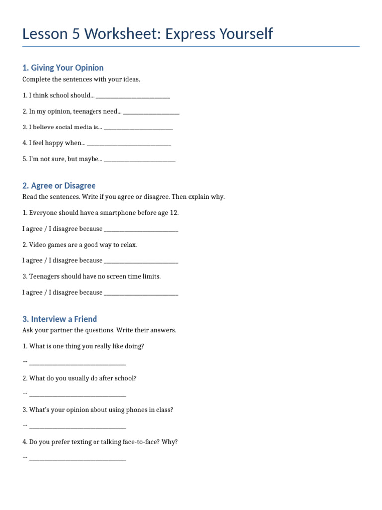 Lesson5 Express Yourself 10thgrade Worksheet | PDF