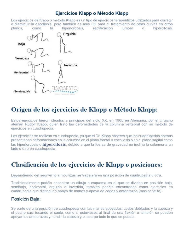 Ejercicios Klapp para corregir escoliosis | PDF | Escoliosis | Sistema ...