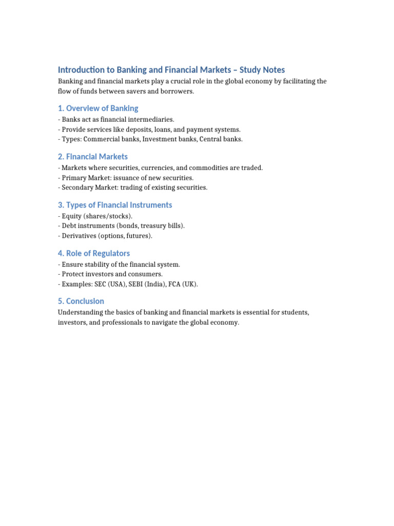 Banking Financial Markets Notes | PDF
