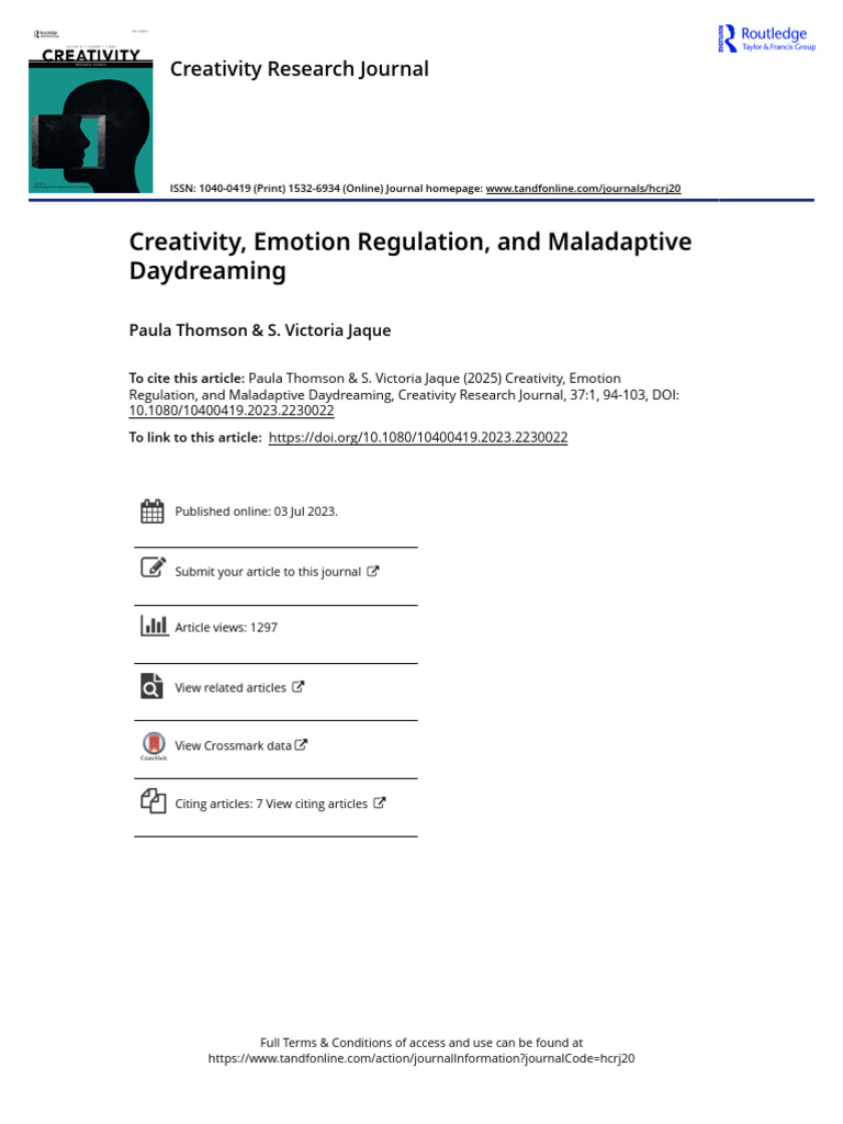 Maladaptive Daydreaming and Creativity | PDF | Self Efficacy ...