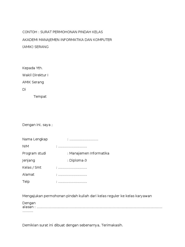 Contoh Surat Pindah Kelas Pengurusan pindah jurusan dapat dikuasakan.