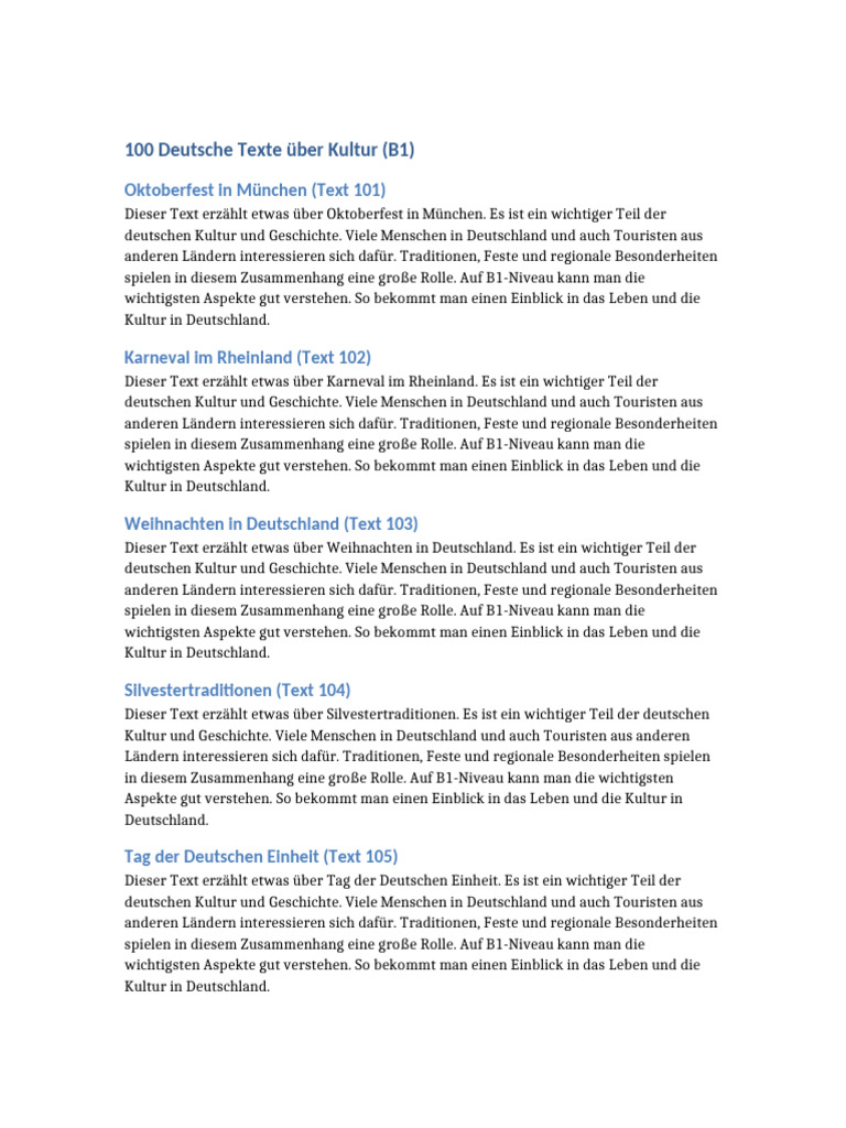 German Culture Texts B1 Part2 | PDF