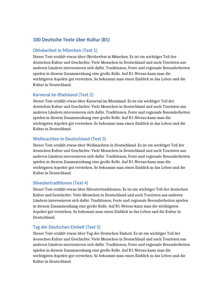 German Culture Texts B1 Part1 | PDF