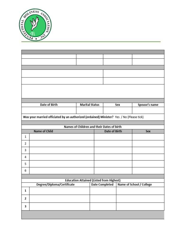 Pentecostal Ordination Application Form | PDF | Pentecostalism | Ordination