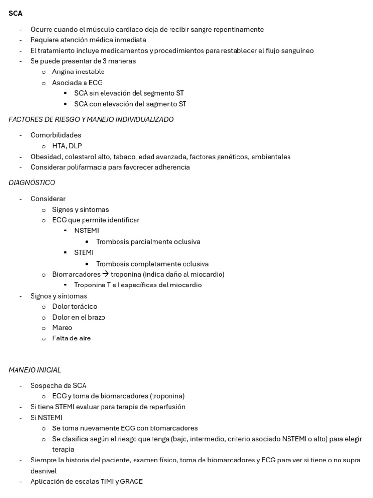 Manejo y Tratamiento del SCA | PDF | Infarto de miocardio | Medicina