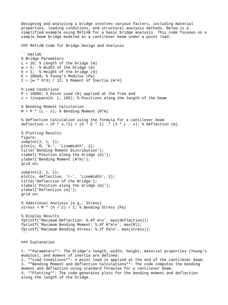 MATLAB Bridge Design and Analysis Guide | PDF | Bending | Beam (Structure)