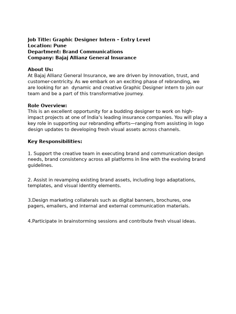 Job Description For Design Interns | PDF