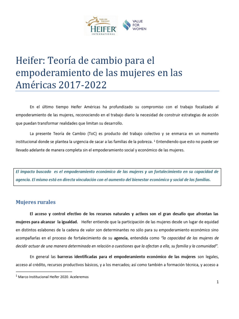 Teoría de Cambio para El Empoderamiento de Las Mujeres en Las Américas ...