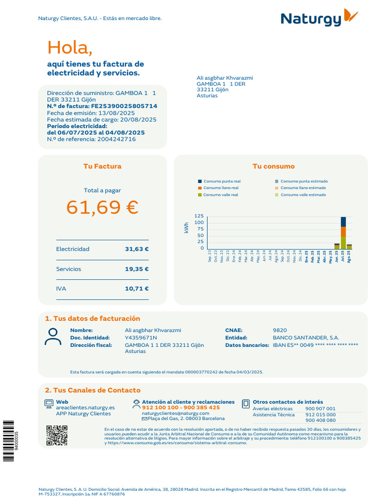 Factura de electricidad y servicios | PDF | Electrodoméstico | Uso ...
