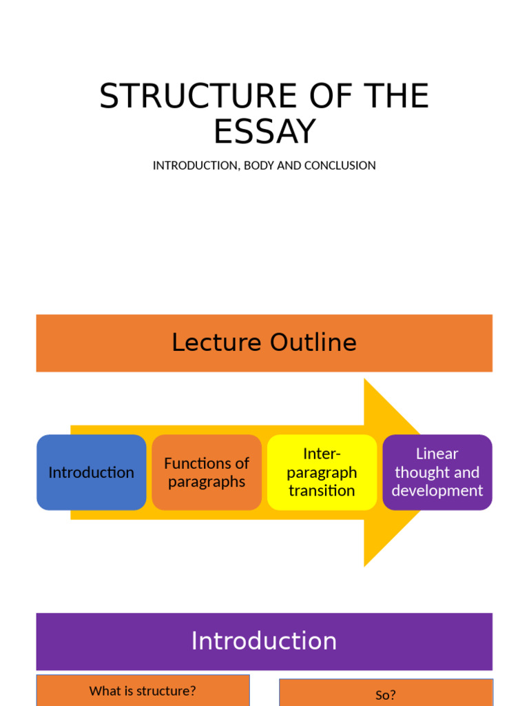DE 110 Lecture4, STRUCTURE OF THE ESSAY | PDF | Essays | Thesis