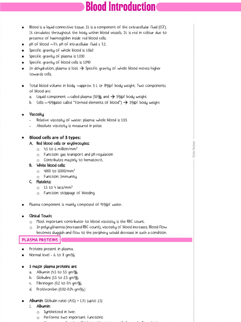 Blood Physiology Notes | PDF