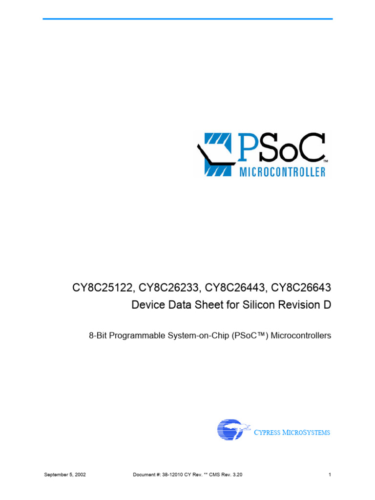 CY8C25122, CY8C26233, CY8C26443, CY8C26643 Device Data Sheet For ...