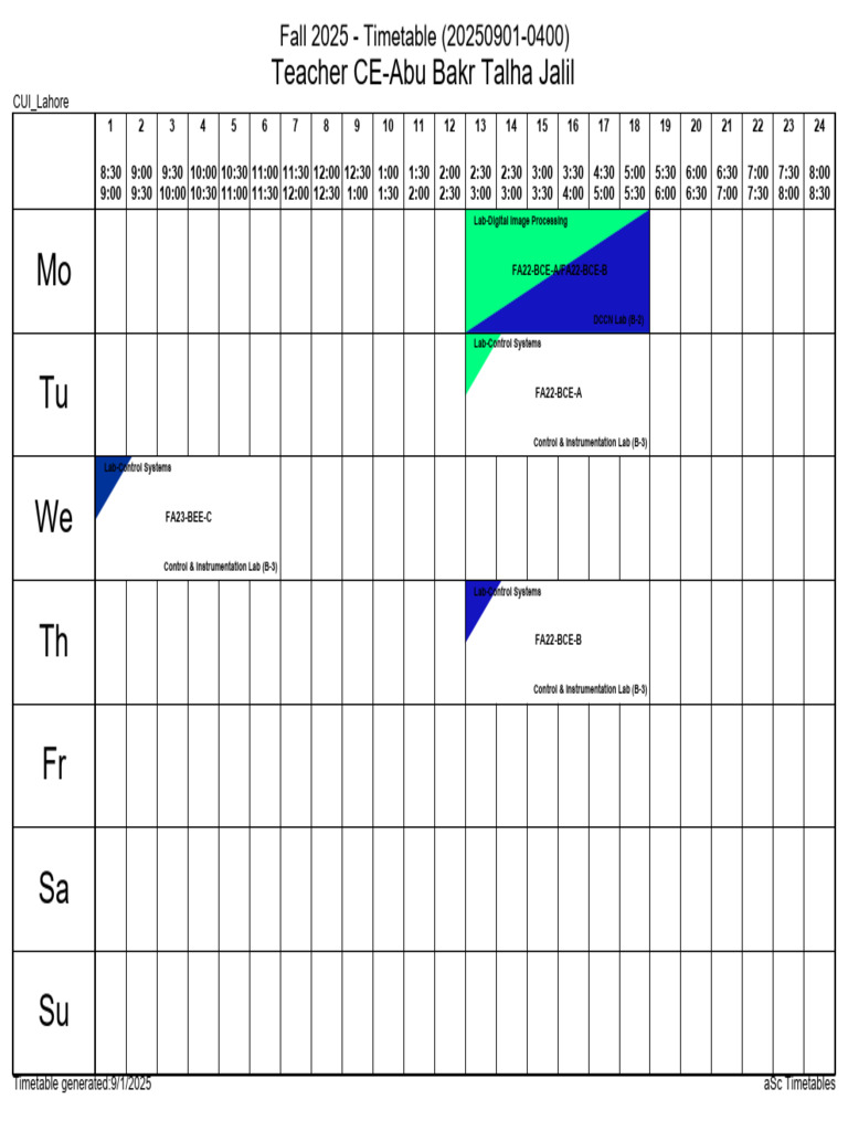 CUI Lahore Fall 2025 Timetable | PDF