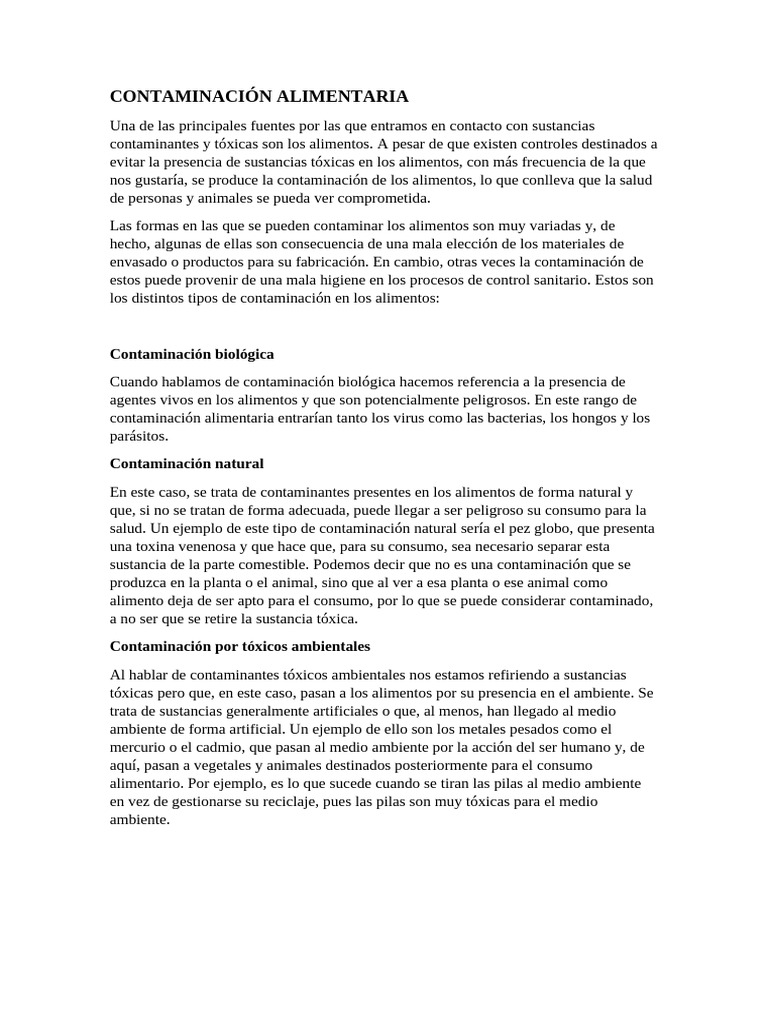 Tipos y riesgos de contaminación alimentaria | PDF | Alimentos ...