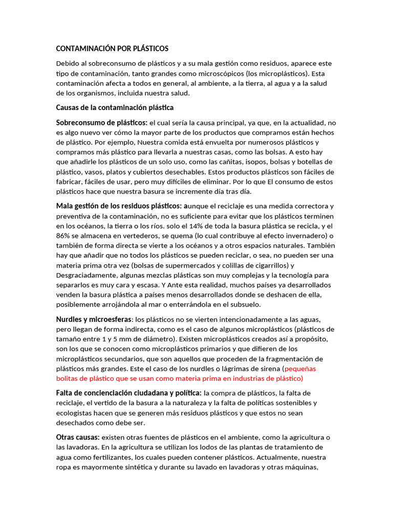 Causas de la Contaminación Plástica | PDF | Residuos | El plastico