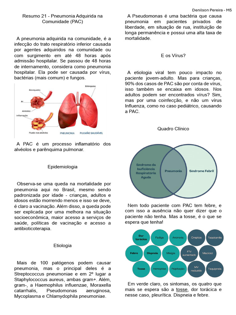 Pneumonia Adquirida na Comunidade: Causas e Tratamento | PDF ...