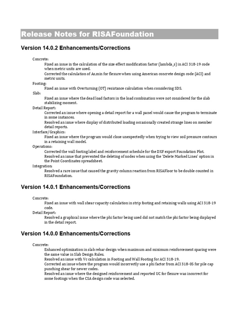 RISAFoundation Release Notes 14.0.2 | PDF | Spreadsheet | Foundation ...