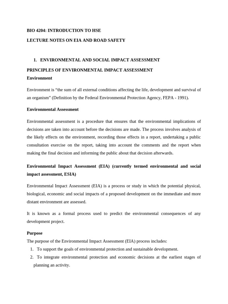 EIA and Road Safety Lecture Notes | PDF | Road Traffic Safety ...