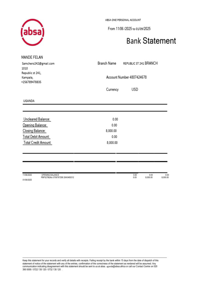 ABSA Bank Statement Summary | PDF | Debits And Credits | Banks
