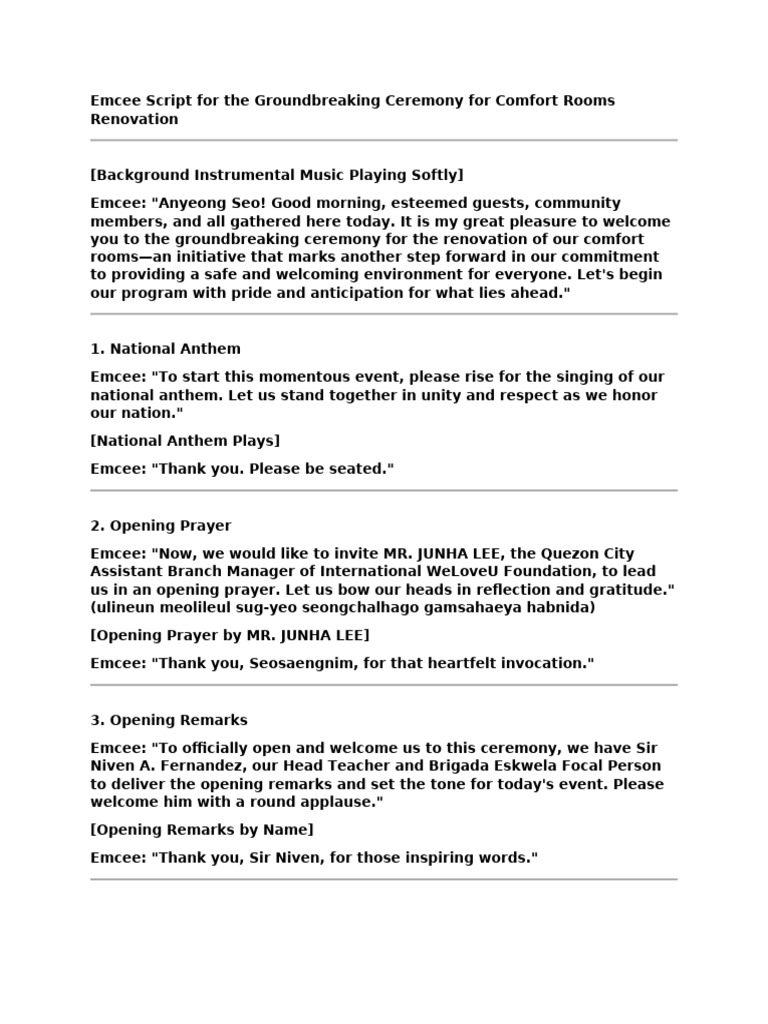 Emcee Script Groundbreaking | PDF