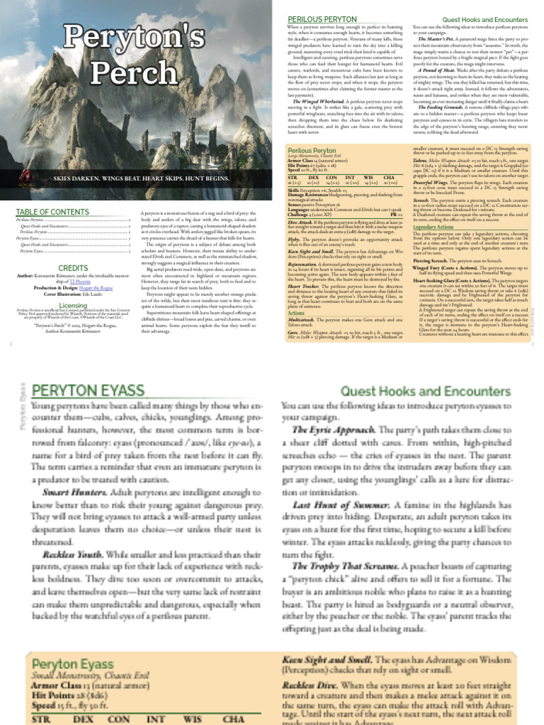 Perilous Peryton: A D&D Encounter Guide | PDF | Predation | Zoology