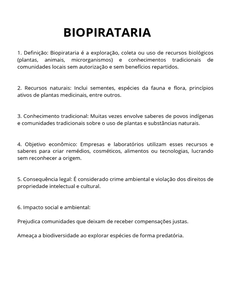 Definição de Biopirataria e Impactos | PDF
