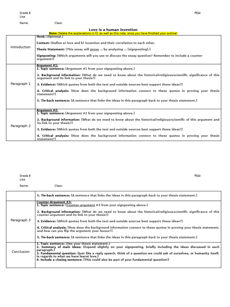0.0 HOMEWORK Essay Outline Worksheet | PDF | Essays | Argument