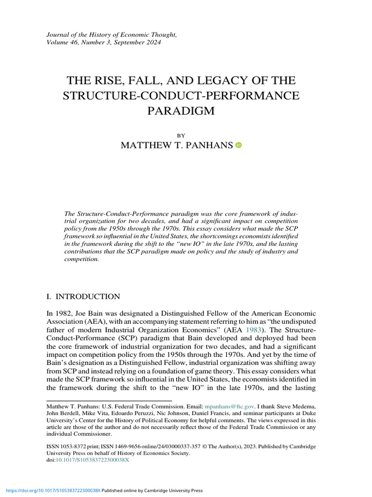 The Rise Fall and Legacy of The Structure Conduct Performance Paradigm ...