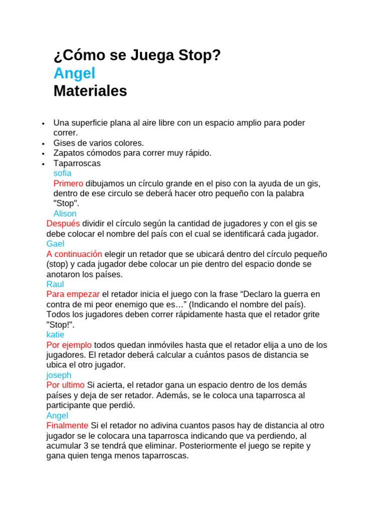 Cómo Jugar al Stop: Reglas y Materiales | PDF