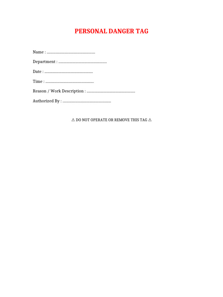 Personal Danger Tag Instructions | PDF