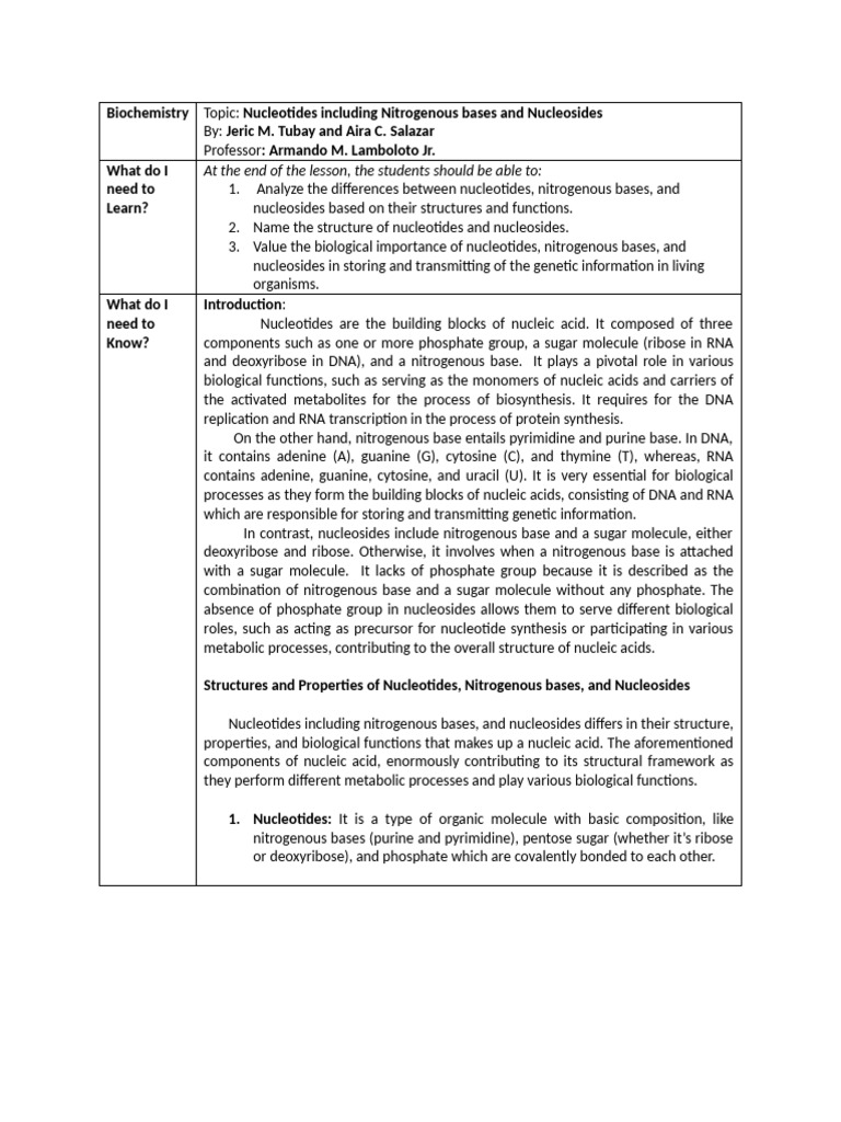 Nucleotides and Nitrogenous Bases Explained | PDF | Nucleotides ...