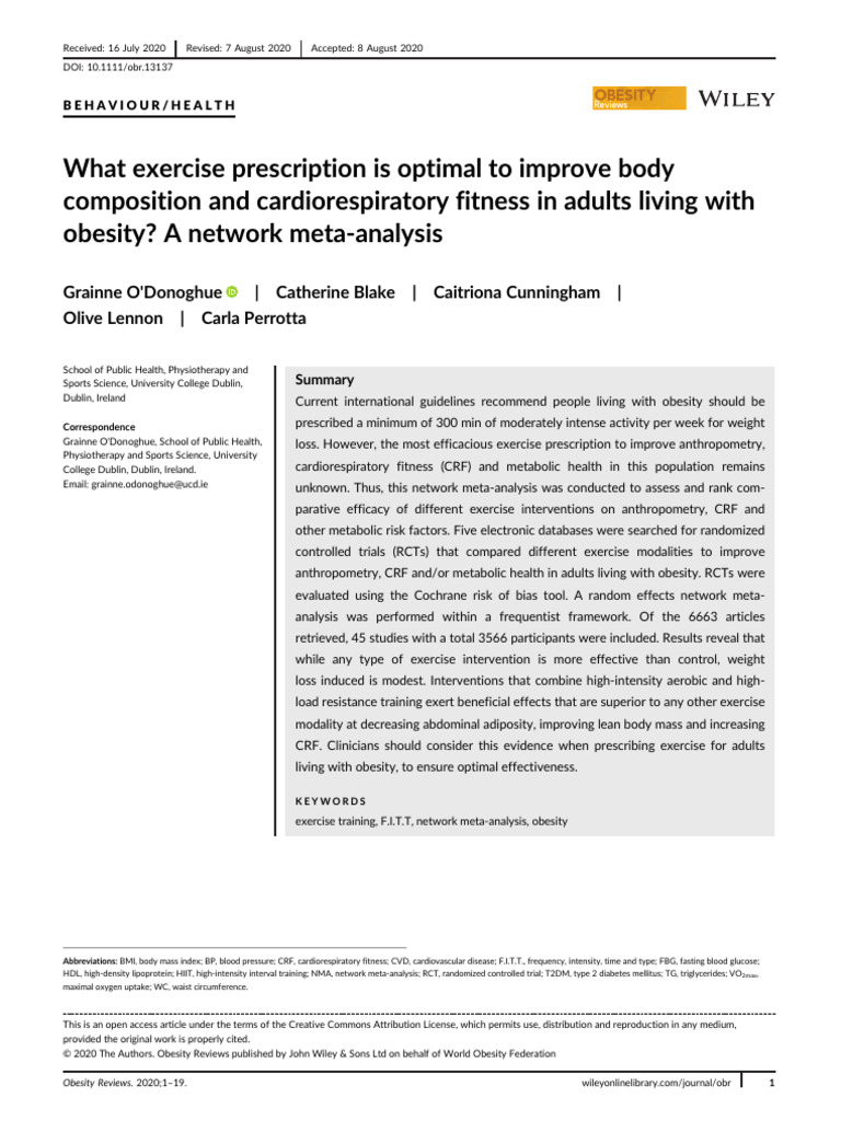 Optimal Exercise for Obesity Management | PDF | Meta Analysis | Obesity