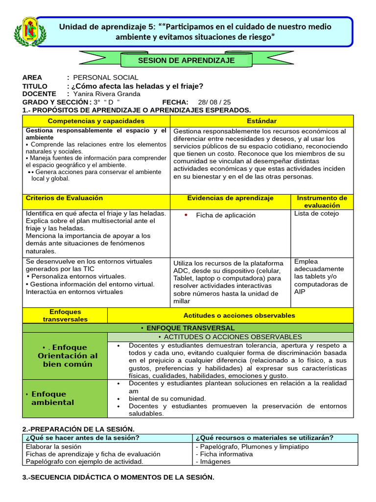 Sesion Personal Como Afecta Las Heladas y El Friaje | PDF | Aprendizaje ...