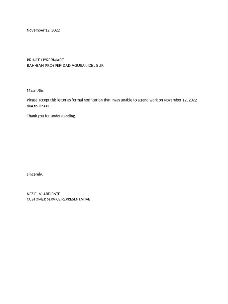 Excuse Letter | PDF