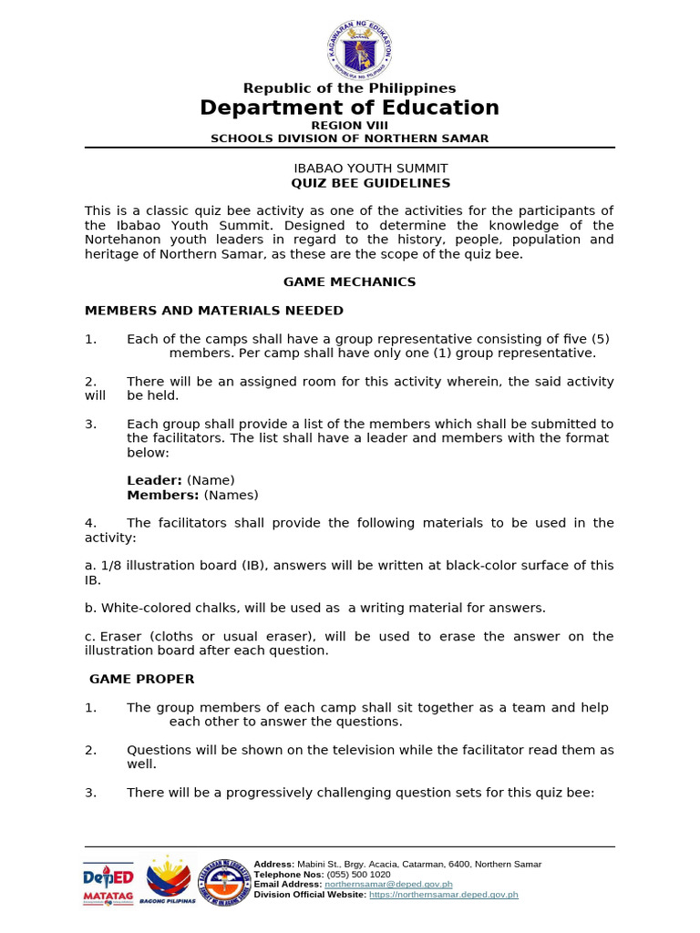 Guidelines For The IYS Quiz Bee | PDF