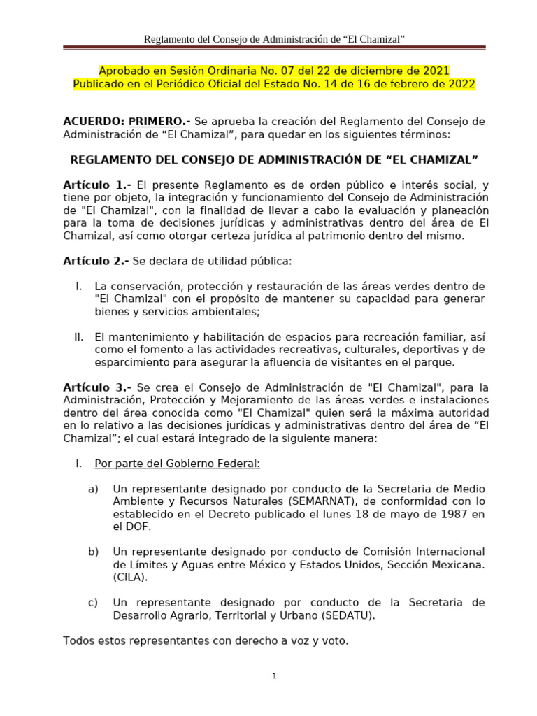 Reglamento del Consejo de "El Chamizal" | PDF | Gobierno local | Gobierno
