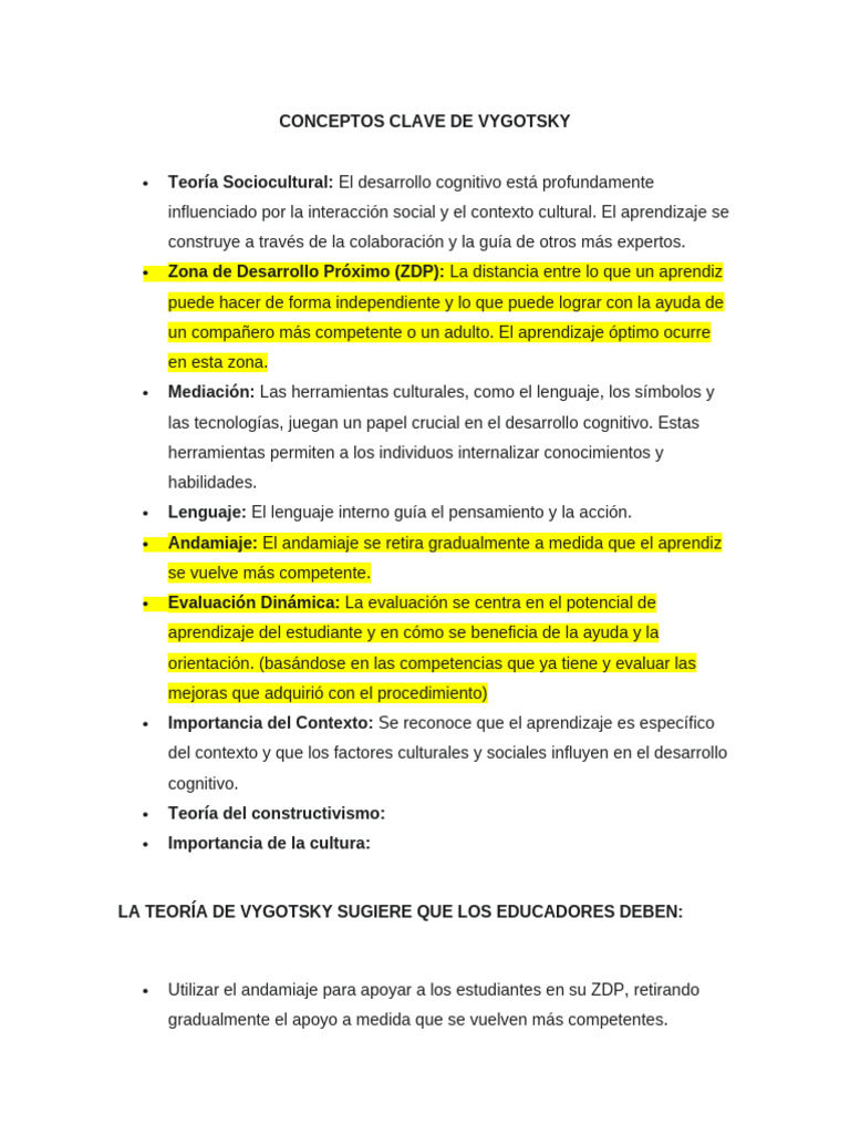 Claves de la Teoría de Vygotsky en Educación | PDF | Educación en artes ...