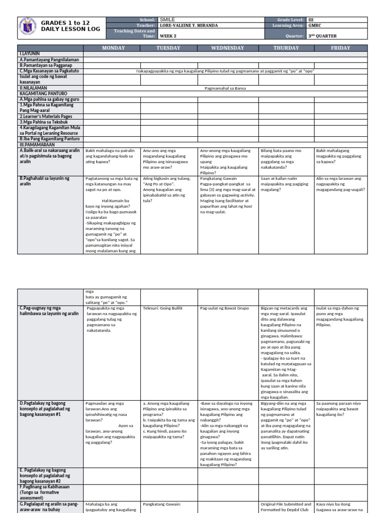 DLL in GMRC 3 Week 2 | PDF